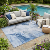 5' X 8' Blue and Gray Abstract Washable Non Skid Indoor Outdoor Area Rug