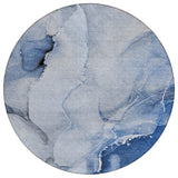 8' Round Blue and Gray Round Abstract Washable Non Skid Indoor Outdoor Area Rug