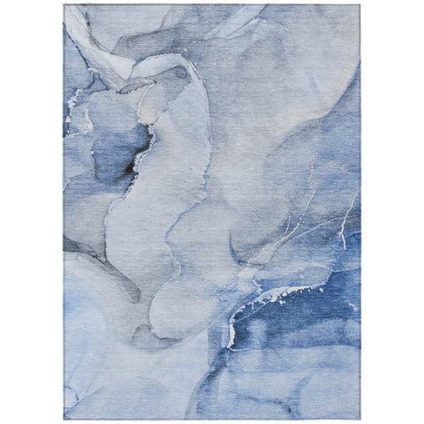 8' X 10' Blue and Gray Abstract Washable Non Skid Indoor Outdoor Area Rug