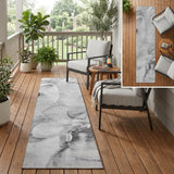 8' Runner Gray and Ivory Abstract Washable Non Skid Indoor Outdoor Runner Rug