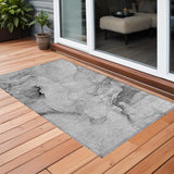 3' X 5' Gray and Ivory Abstract Washable Non Skid Indoor Outdoor Area Rug
