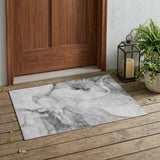 3' X 5' Gray and Ivory Abstract Washable Non Skid Indoor Outdoor Area Rug