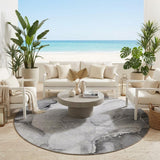 8' Round Gray and Ivory Round Abstract Washable Non Skid Indoor Outdoor Area Rug