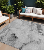 8' X 10' Gray and Ivory Abstract Washable Non Skid Indoor Outdoor Area Rug