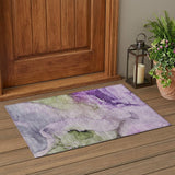 2' X 3' Purple and Green Abstract Washable Indoor Outdoor Area Rug