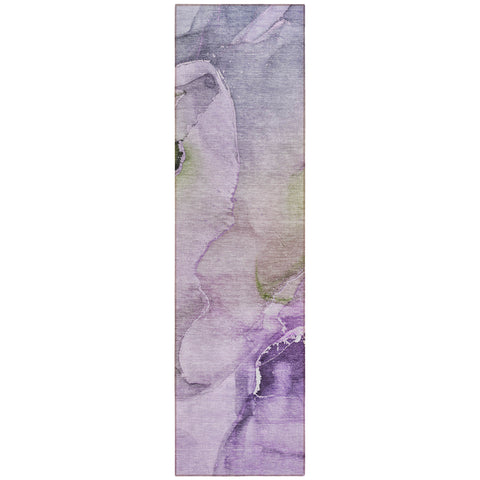 2' X 8' Purple Abstract Washable Indoor Outdoor Runner Rug