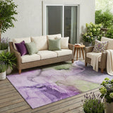 5' X 8' Purple and Green Abstract Washable Indoor Outdoor Area Rug