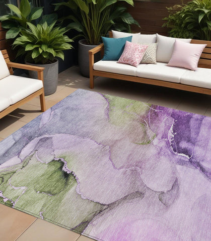 8' X 10' Purple Abstract Washable Non Skid Indoor Outdoor Area Rug