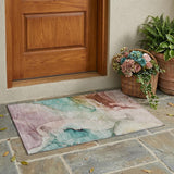 2' X 3' Teal Abstract Washable Non Skid Indoor Outdoor Area Rug