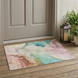 3' X 5' Teal Abstract Washable Non Skid Indoor Outdoor Area Rug