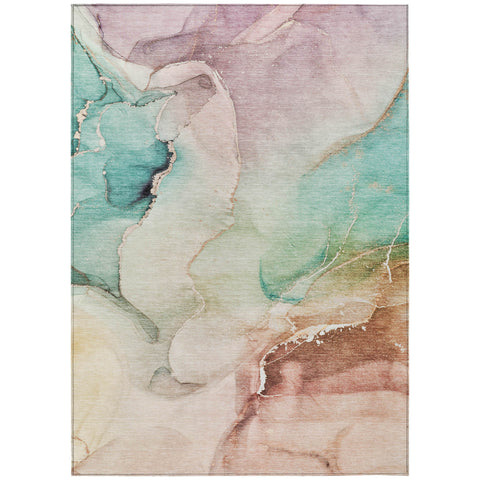 3' X 5' Teal Abstract Washable Non Skid Indoor Outdoor Area Rug