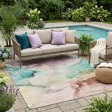 5' X 8' Teal Abstract Washable Non Skid Indoor Outdoor Area Rug