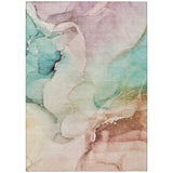 5' X 8' Teal Abstract Washable Non Skid Indoor Outdoor Area Rug