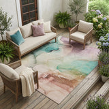 8' X 10' Teal Abstract Washable Non Skid Indoor Outdoor Area Rug