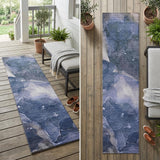 8' Runner Blue Abstract Washable Non Skid Indoor Outdoor Runner Rug