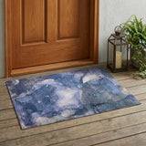 3' X 5' Blue Abstract Washable Non Skid Indoor Outdoor Area Rug