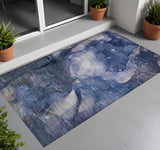 3' X 5' Blue Abstract Washable Non Skid Indoor Outdoor Area Rug