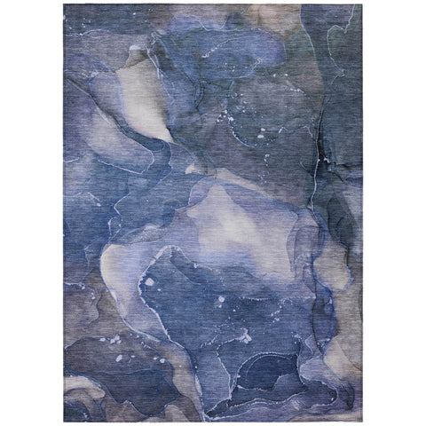 3' X 5' Blue Abstract Washable Non Skid Indoor Outdoor Area Rug