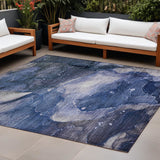 8' X 10' Blue Abstract Washable Non Skid Indoor Outdoor Area Rug
