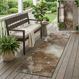 8' Runner Brown Abstract Washable Non Skid Indoor Outdoor Runner Rug