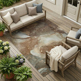 8' X 10' Brown Abstract Washable Non Skid Indoor Outdoor Area Rug
