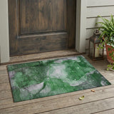 2' X 3' Emerald Abstract Washable Non Skid Indoor Outdoor Area Rug
