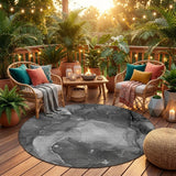 8' Round Gray Round Abstract Washable Non Skid Indoor Outdoor Area Rug
