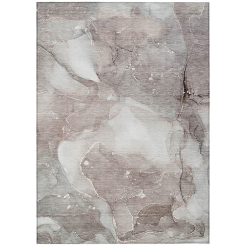 3' X 5' Taupe Abstract Washable Non Skid Indoor Outdoor Area Rug