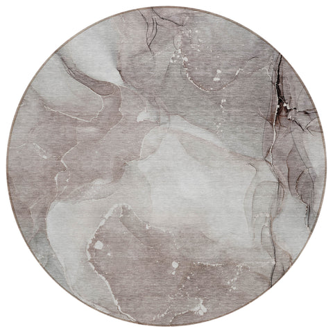 8' Round Taupe Round Abstract Washable Non Skid Indoor Outdoor Area Rug