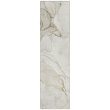 8' Runner Beige and Ivory Abstract Washable Non Skid Indoor Outdoor Runner Rug
