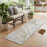 8' Runner Beige and Ivory Abstract Washable Non Skid Indoor Outdoor Runner Rug