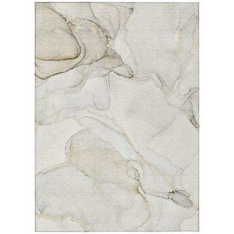 3' X 5' Beige and Ivory Abstract Washable Non Skid Indoor Outdoor Area Rug
