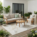 5' X 8' Beige and Ivory Abstract Washable Non Skid Indoor Outdoor Area Rug