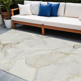 8' X 10' Beige and Ivory Abstract Washable Non Skid Indoor Outdoor Area Rug