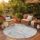 8' Round Silver Round Abstract Washable Non Skid Indoor Outdoor Area Rug
