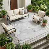 8' X 10' Silver Abstract Washable Non Skid Indoor Outdoor Area Rug