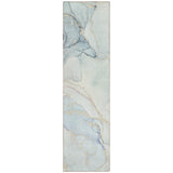 8' Runner Beige and Blue Abstract Washable Non Skid Indoor Outdoor Runner Rug