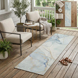 8' Runner Beige and Blue Abstract Washable Non Skid Indoor Outdoor Runner Rug