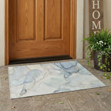 3' X 5' Beige and Blue Abstract Washable Non Skid Indoor Outdoor Area Rug