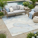 5' X 8' Beige and Blue Abstract Washable Non Skid Indoor Outdoor Area Rug