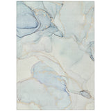 5' X 8' Beige and Blue Abstract Washable Non Skid Indoor Outdoor Area Rug