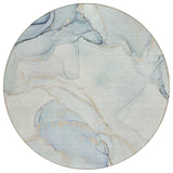 8' Round Beige and Blue Round Abstract Washable Non Skid Indoor Outdoor Area Rug