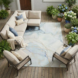 8' X 10' Beige and Blue Abstract Washable Non Skid Indoor Outdoor Area Rug
