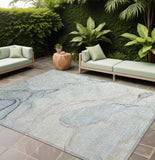 8' X 10' Beige and Blue Abstract Washable Non Skid Indoor Outdoor Area Rug