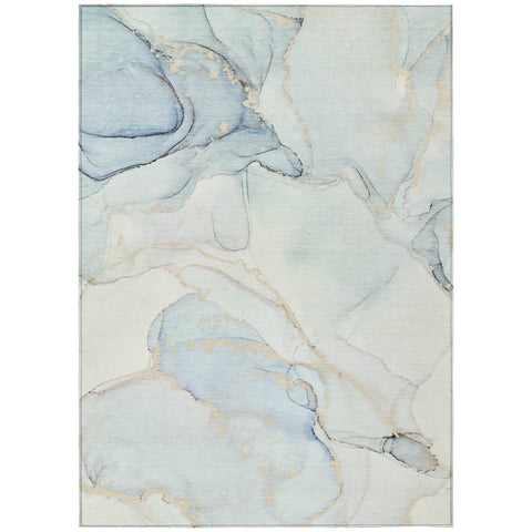 8' X 10' Beige and Blue Abstract Washable Non Skid Indoor Outdoor Area Rug