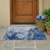 2' X 3' Navy Blue Abstract Washable Non Skid Indoor Outdoor Area Rug