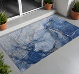 2' X 3' Navy Blue Abstract Washable Non Skid Indoor Outdoor Area Rug