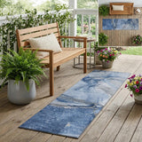 2' X 8' Navy Blue Abstract Washable Indoor Outdoor Runner Rug