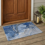 3' X 5' Navy Blue Abstract Washable Non Skid Indoor Outdoor Area Rug