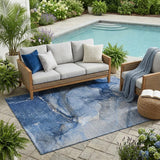 5' X 8' Navy Blue Abstract Washable Non Skid Indoor Outdoor Area Rug